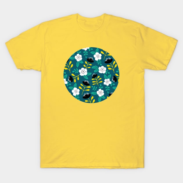 Bold sakura flower pattern in teal green T-Shirt by Jennifer Ladd